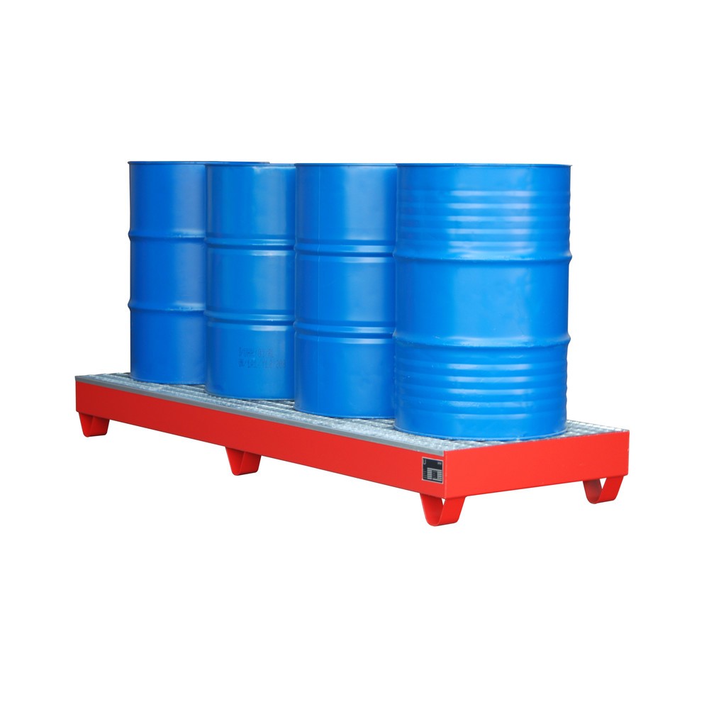 Obrázek produktu: Bauer® Ocelová sběrná vana, VxŠxH 250 x 800 x 2400 mm, vč. mřížového roštu, 4x 200 l, ohnivá červená
