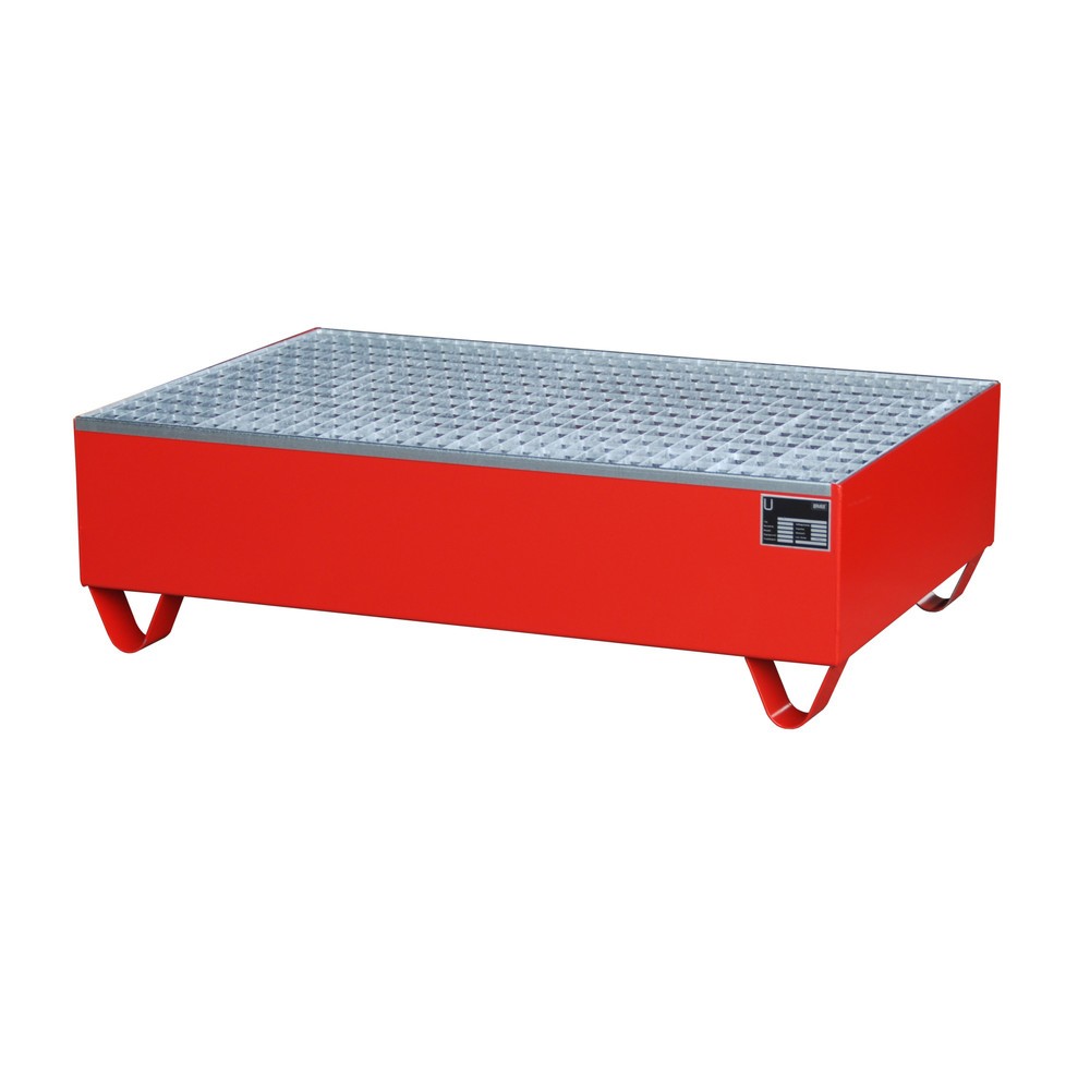 Obrázek produktu: Bauer® Ocelová sběrná vana, VxŠxH 360 x 800 x 1200 mm, vč. mřížového roštu, 2x 200 l, ohnivá červená