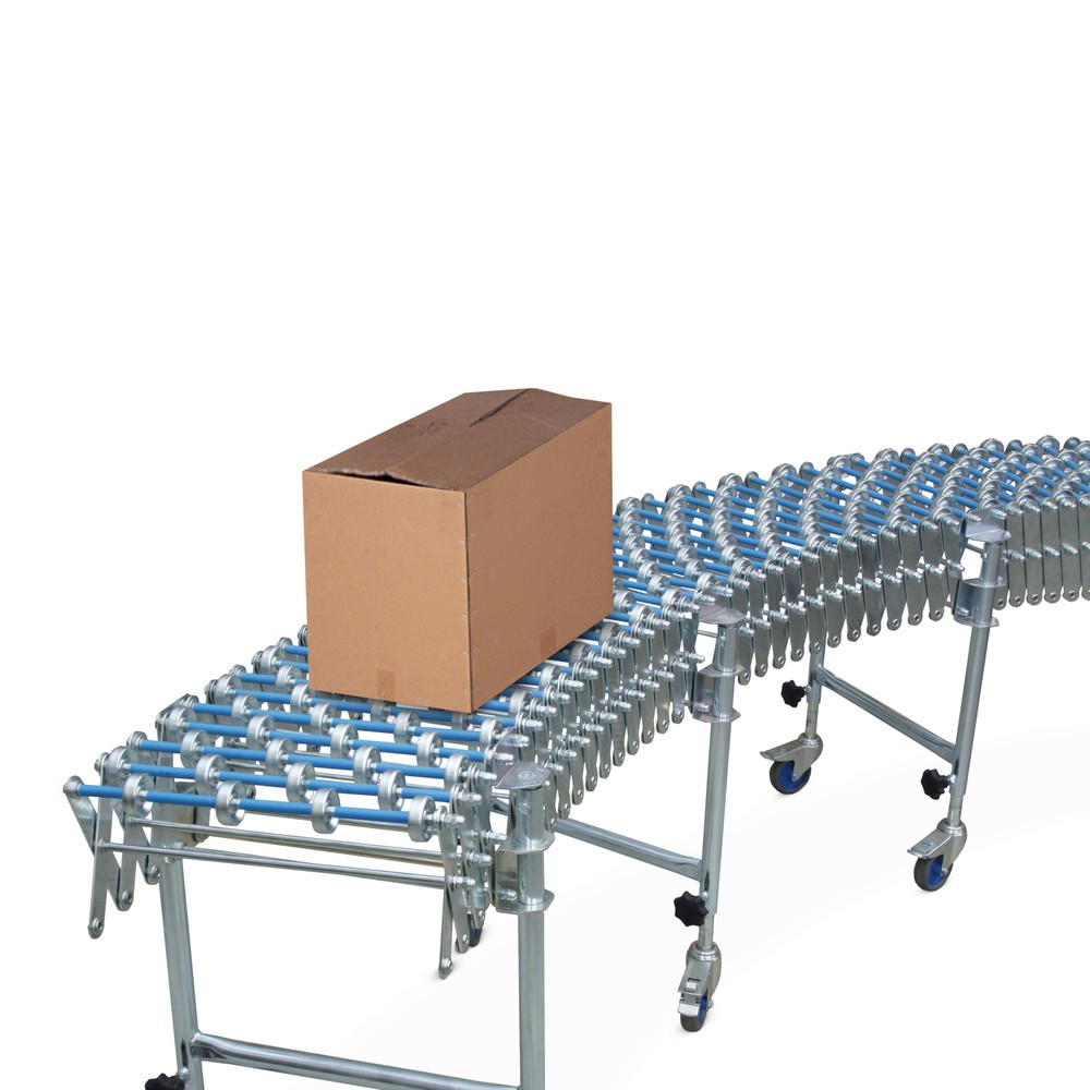 Obrázek produktu: Kladičkový dopravník s nůžkovým mechanismem, délka 2,8 - 9,6 m, šířka 600 mm