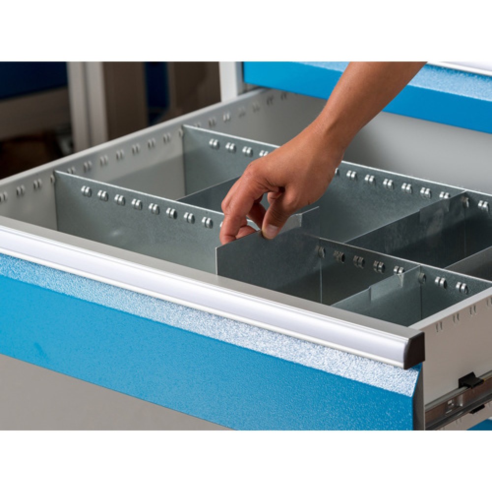 Číslo obrázku produktu 3: Kovové organizéry do zásuvek pro řadové pracovní stoly Bedrunka+Hirth, pro výšku čela 150 mm, 9 přihrádek