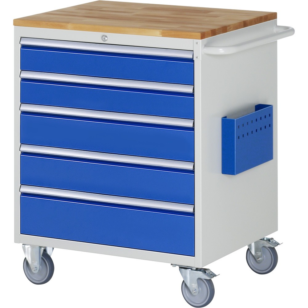 Číslo obrázku produktu 1: Dílenský vozík RAU, řada 7000, V×Š×H 975 × 770 × 650 mm, 5 zásuvek, velikost XL, pracovní deska buk masiv