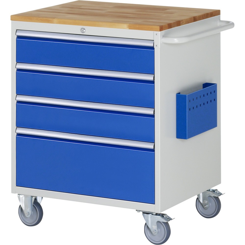 Obrázek produktu: Montážní vozík RAU řada 7000, VxŠxH 975 x 770 x 650 mm, 4x zásuvka 3 x 150, 1 x 270 mm, buková pracovní deska