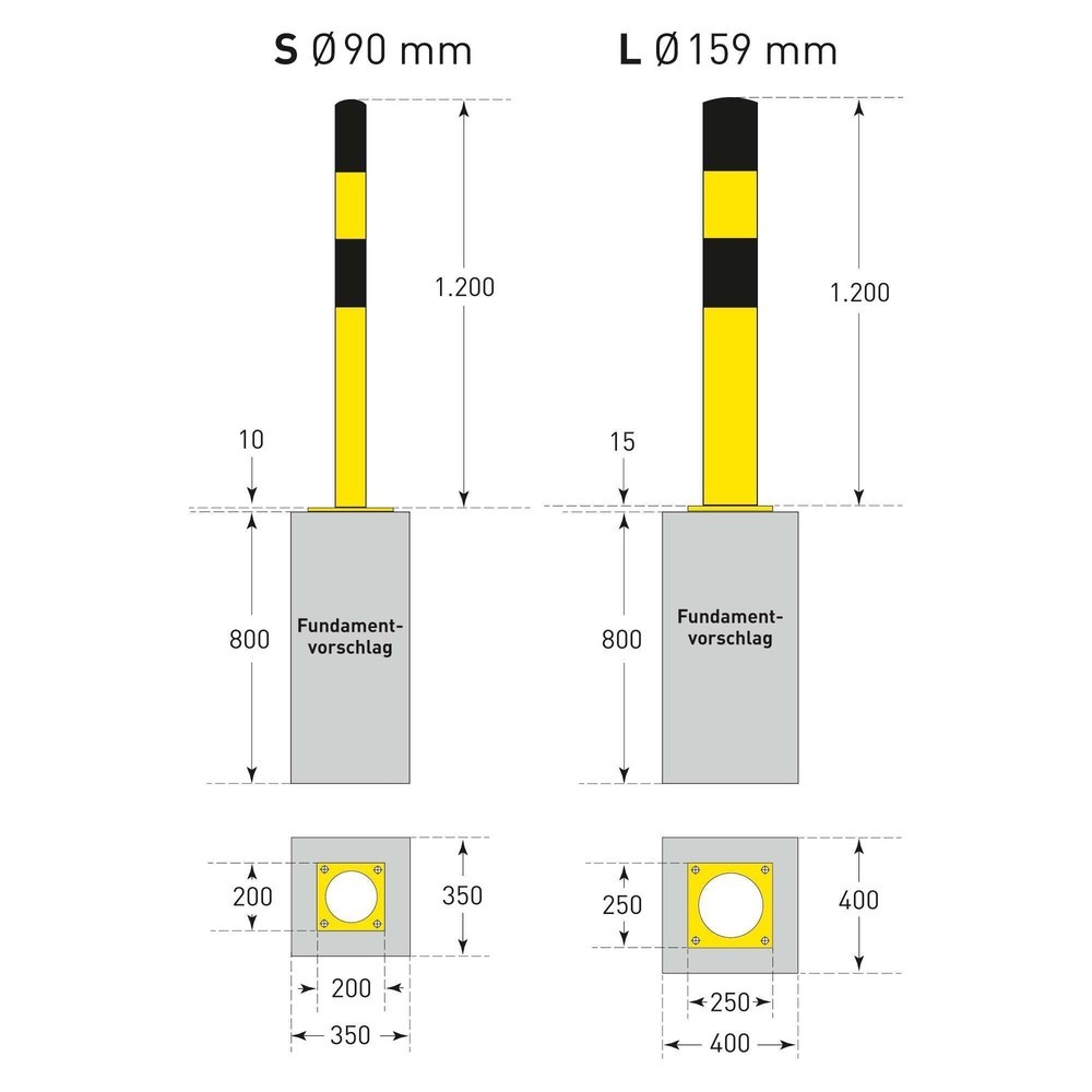 Číslo obrázku produktu 5: Ochranný sloupek MORAVIA, k instalaci pomocí kotev, venkovní použití, výška 1200 mm, Ø 159 mm