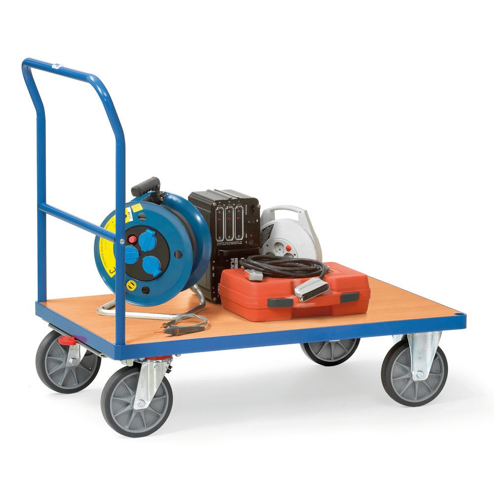 Číslo obrázku produktu 2: Plošinový vozík s posuvným madlem, ložná plocha ŠxH 800 x 1 200 mm, modrá briliant