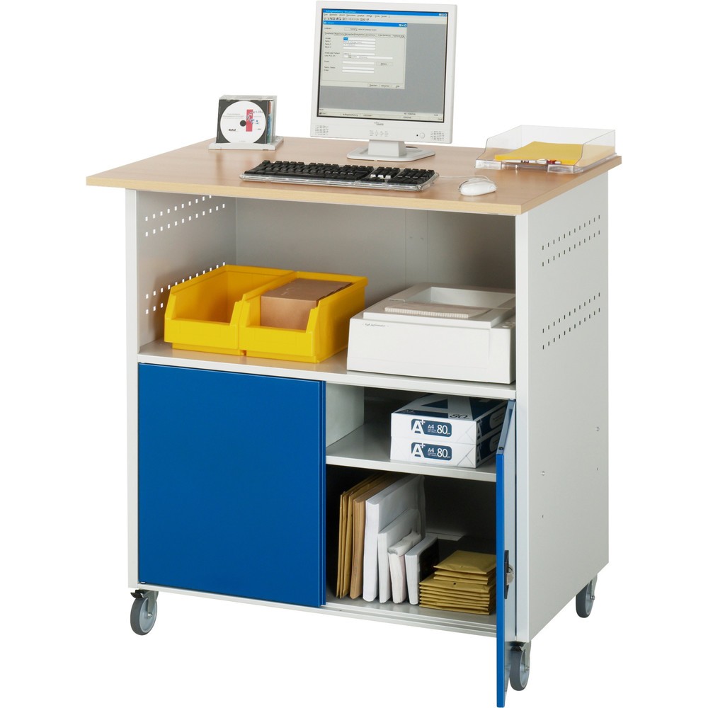 Číslo obrázku produktu 3: Počítačový stůl RAU, V×Š×H 1150 × 1100 × 800 mm, pracovní deska v dekoru buk, 2 křídlové dveře