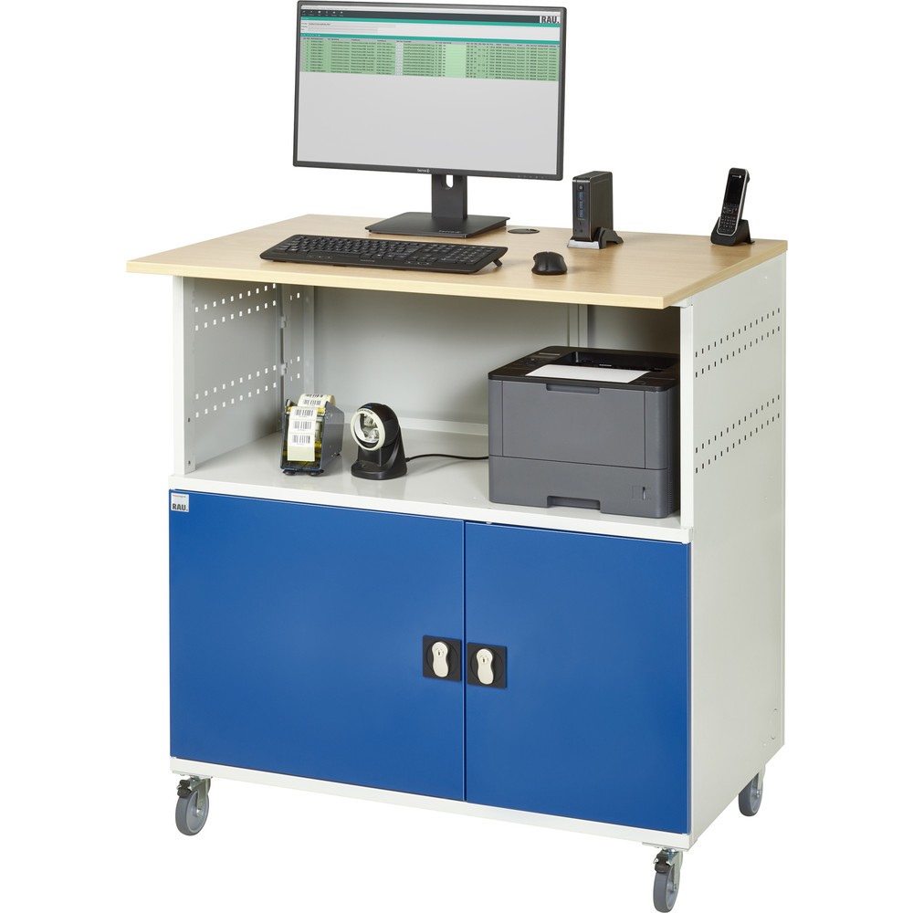 Číslo obrázku produktu 5: Počítačový stůl RAU, V×Š×H 1150 × 1100 × 800 mm, pracovní deska v dekoru buk, 2 křídlové dveře