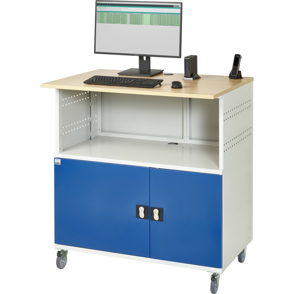 Číslo obrázku produktu 6: Počítačový stůl RAU, V×Š×H 1150 × 1100 × 800 mm, pracovní deska v dekoru buk, 2 křídlové dveře