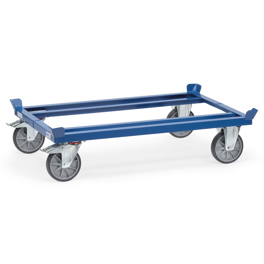 Obrázek produktu: Přepravní podvozek fetra® se stohovacími rohy, nosnost 750 kg, pro palety 1200 x 1 000 mm, pneumatiky TPE