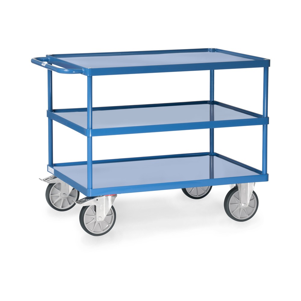 Obrázek produktu: Pojízdný stolek a montážní vozík fetra® se 3 vanami z ocelového plechu, ložná plocha 1000 x 600 mm