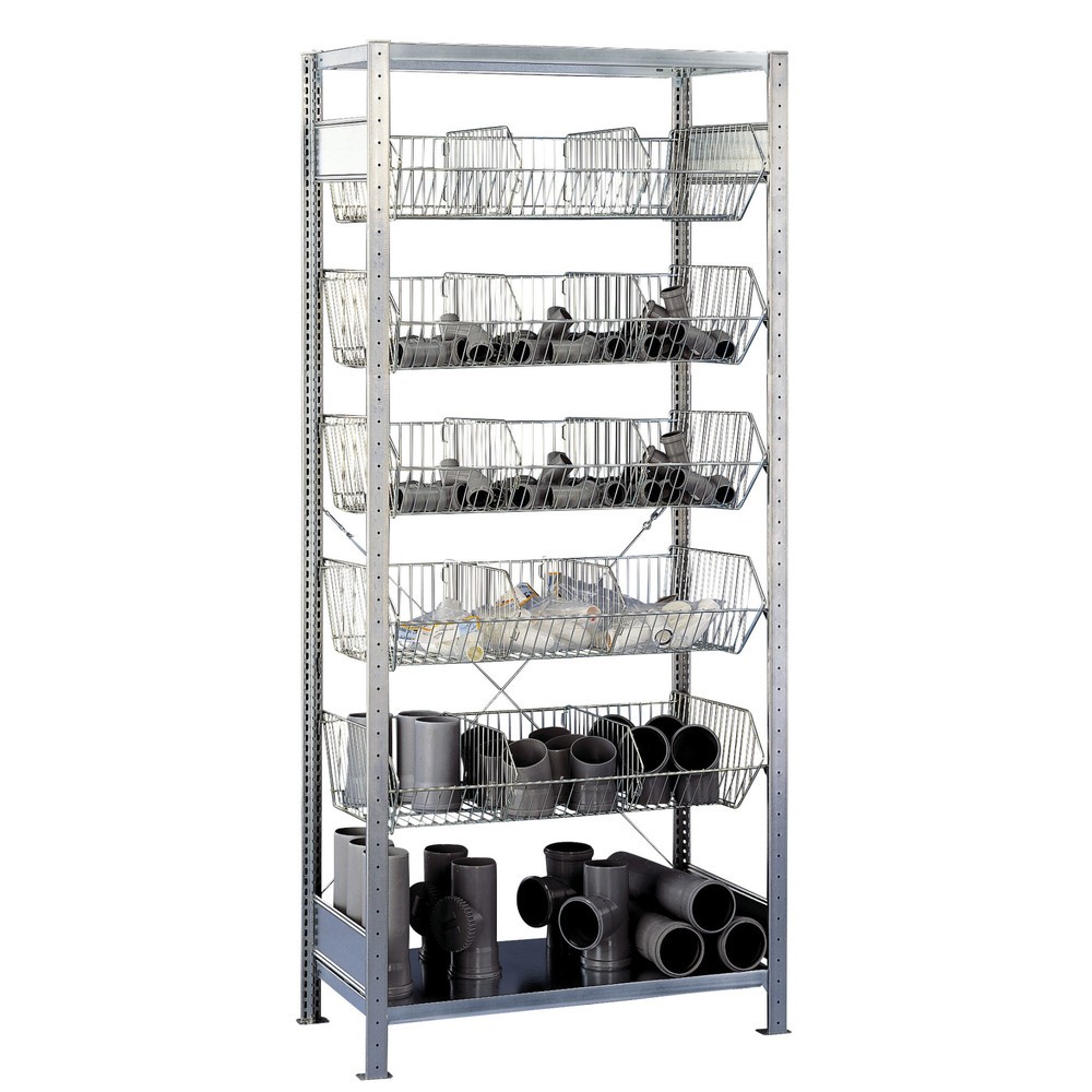 Obrázek produktu: Policový regál SCHULTE s koši s velkými otvory, základní pole, VxŠxH 2300 x 1000 x 500 mm, nosnost police 150 kg
