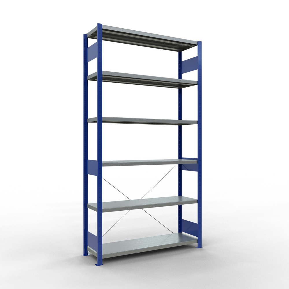 Obrázek produktu: Policový regál SCHULTE, hořcová modř / pozink, nosnost police 250 kg, VxŠxH 2500 x 1360 x 436 mm