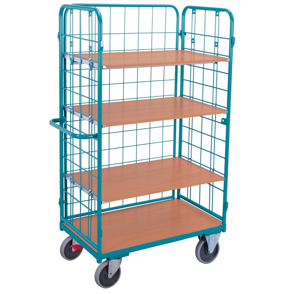 Obrázek produktu: policový vozík Ameise®, s drátěnou síťovinou, uzavřený ze 3 stran, 4 úrovně 1 000 x 600 mm