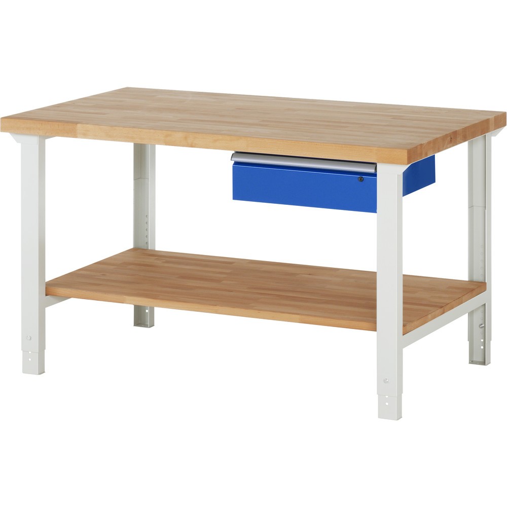 Obrázek produktu: Pracovní stůl RAU řady 7000, V×Š×H 790-1140 1500 × 900 mm, dole odkládací police, 1 zásuvka vpravo