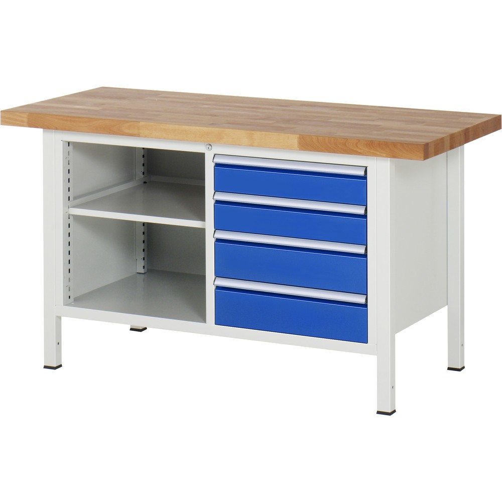Obrázek produktu: Pracovní stůl RAU řada 8000, V×Š×H 840-1040 × 1500 × 700 mm, 1 dvojitý spodní kontejner, se 4 zásuvkami
