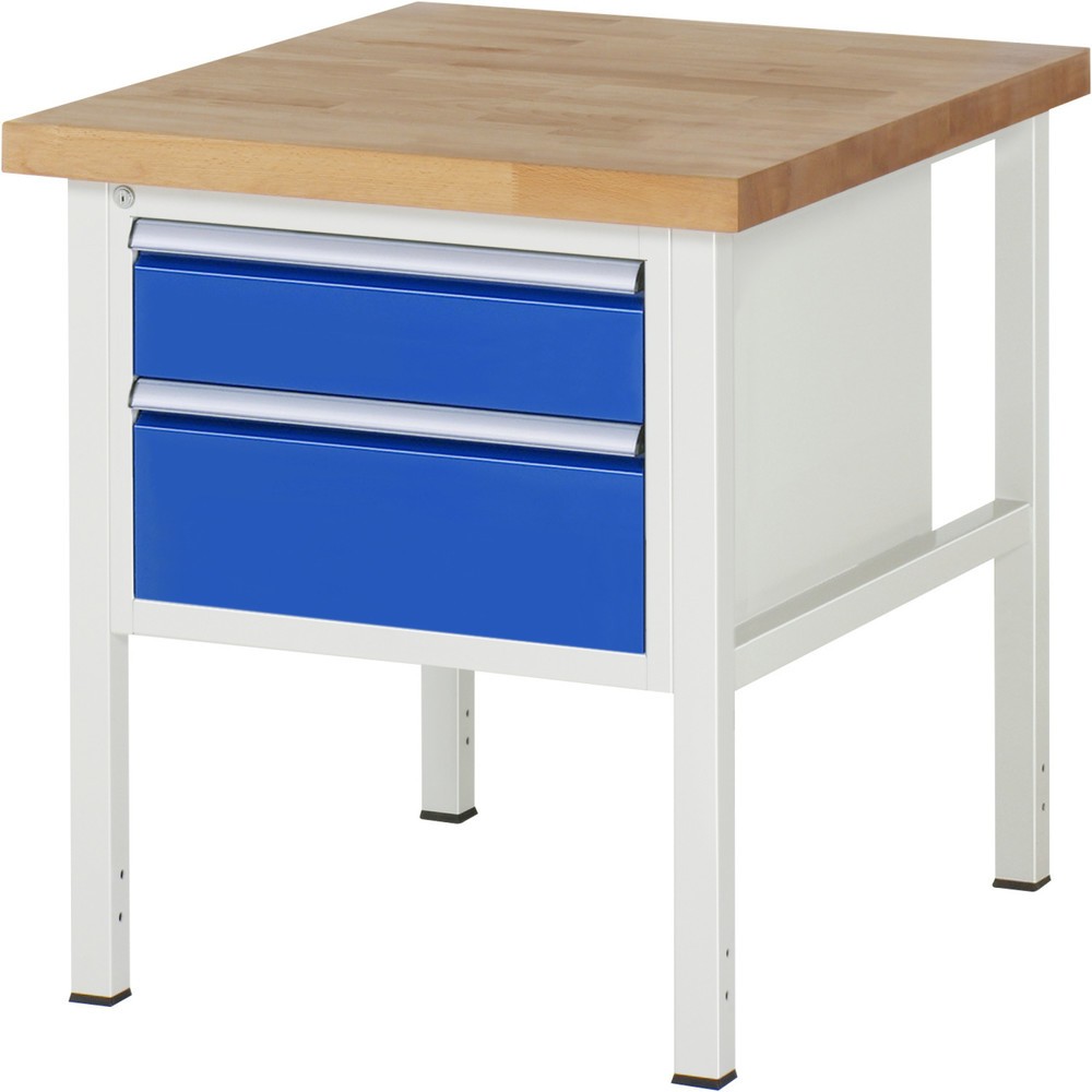Číslo obrázku produktu 1: Pracovní stůl RAU řada 8000, VxŠxH 840-1040 x 750 x 900 mm, 2x zásuvka s výsuvem 90 %, 1 x 150, 1 x 210 mm, nosnost zásuvky 100 kg