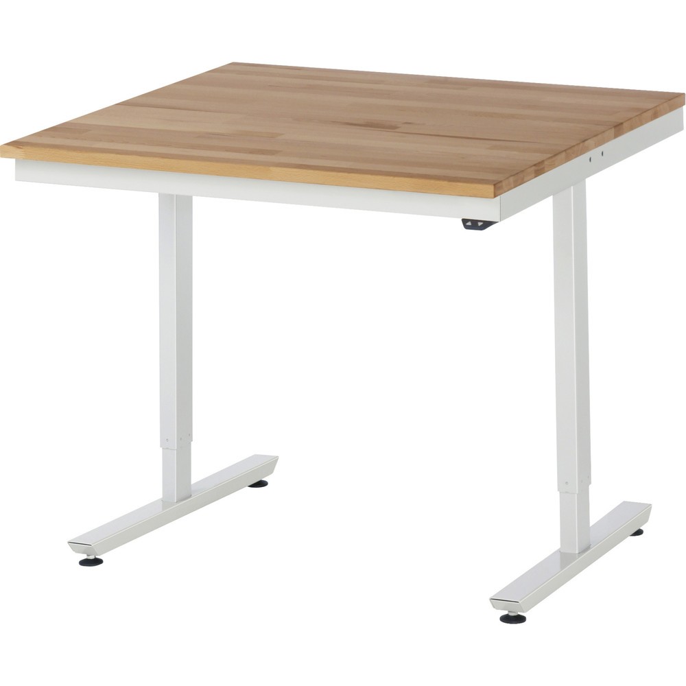 Číslo obrázku produktu 1: Pracovní stůl RAU s elektrickým nastavením výšky, řada adlatus 300, VxŠxH 720-1120 x 1000 x 1000 mm, pracovní deska z bukového masivu