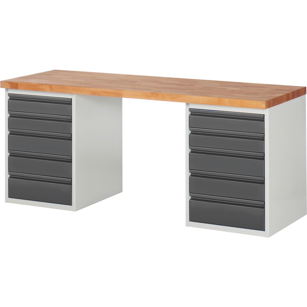 Obrázek produktu: Pracovní stůl Steinbock® se 2x 5 zásuvkami, V×Š×H 840 × 1500 × 700 mm, RAL 7035/7016