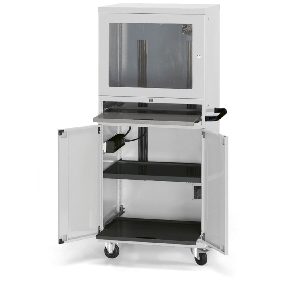 Číslo obrázku produktu 2: Skříň na počítač Fami Standard, 1 ventilátor, 4 zásuvky, VxŠxH 1688 x 807 x 654 mm, světle šedá