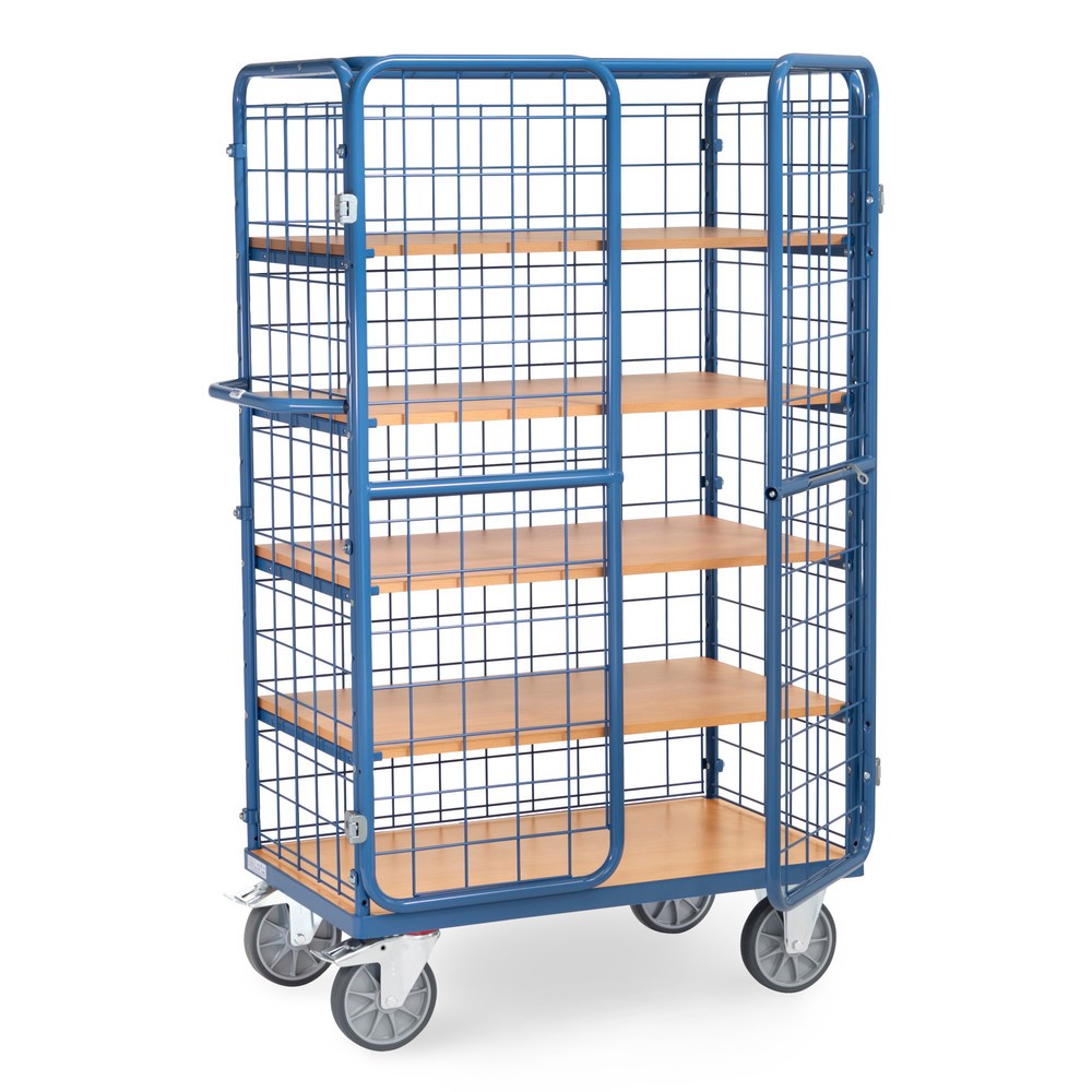 Obrázek produktu: Skříňový vozík fetra®, nosnost 600 kg, mřížové stěny, dvojkřídlé dveře, 5 pater à 1000 × 600 mm