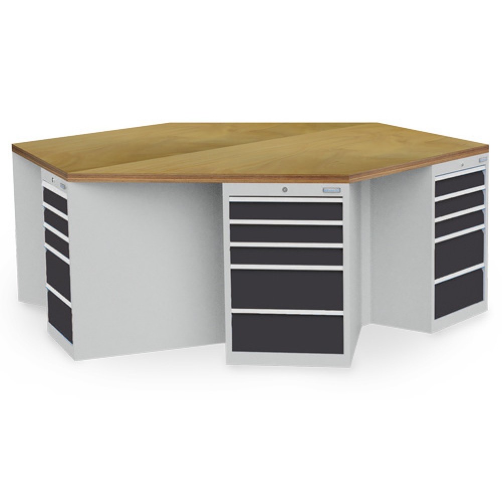 Číslo obrázku produktu 1: Skupinový dílenský stůl Bedrunka+Hirth R 18-24, zásuvky 30 ks, VxŠxH 859 x 2500 x 2165 mm, světle šedá, antracitová šedá