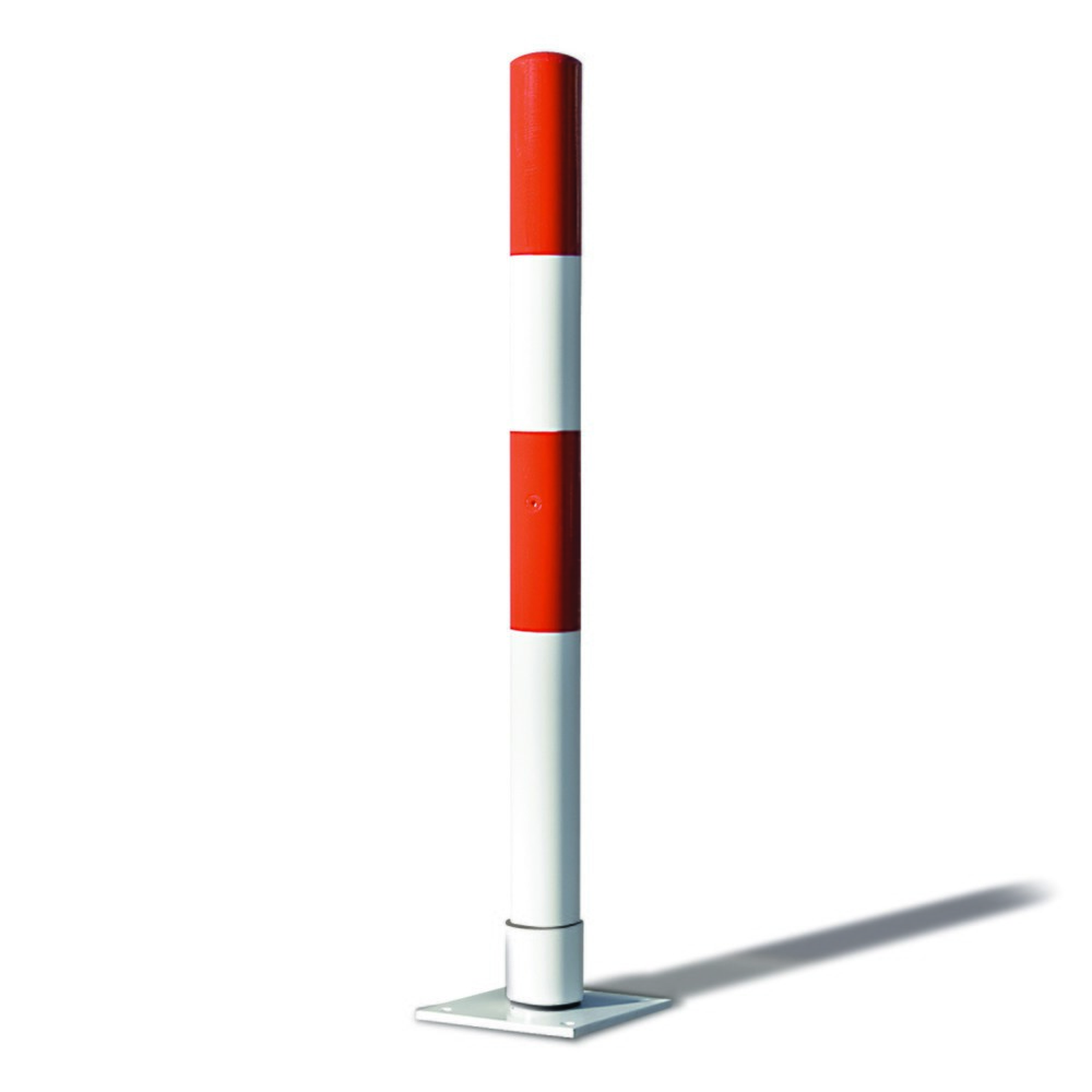 Číslo obrázku produktu 1: Zahrazovací sloupek MORION-SWING, funkce samočinného vrácení do svislé polohy, trubka s kruhovým průřezem Ø 76 mm, k uložení do kotev, červená/bílá