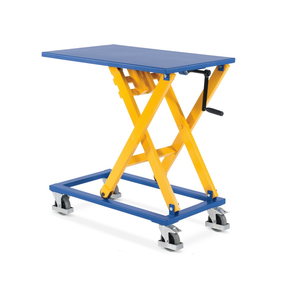 Číslo obrázku produktu 1: Zvedací stůl s nůžkovým mechanismem s klikou, nosnost 300 kg, plošina cca 950 x 600 mm